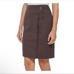 ❤️DKNY NWT Plaid Wrap Pencil Skirt Size 6